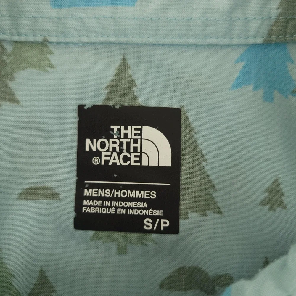 The North Face Shirt Mens S Blue Tree Print Short Sleeve Button Up Outdoor